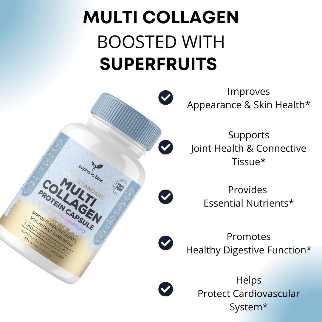 High Strength Multi Collagen 1400MG Tablets with Turmeric & Kelp, Skin, Hair, Nails Euphoria Bliss uk supplements
