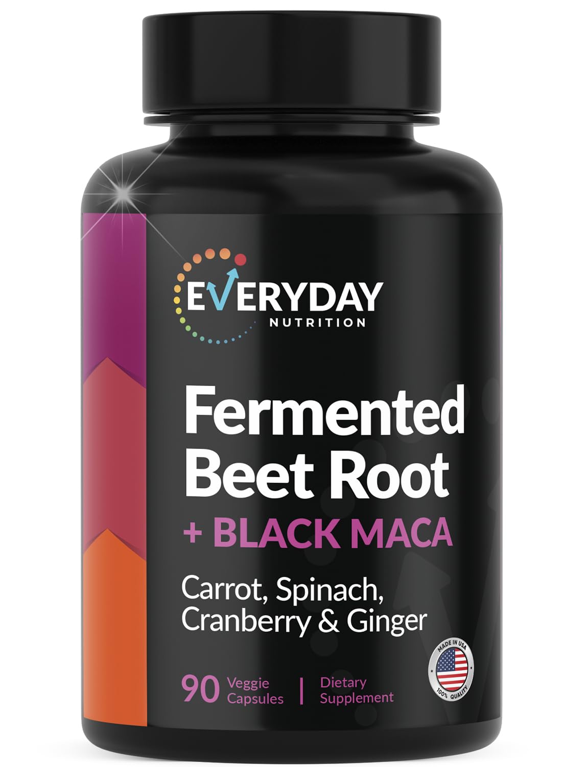 EVERYDAY NUTRITION Organic Fermented Beet Root & Black Maca Capsules with Carrot, Spinach, Cranberry & Ginger | Superfood for Energy, Stamina & Wellness | 90 Veggie Capsules | Made in USA EVERYDAY NUTRITION uk supplements