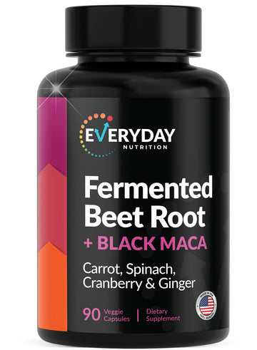 EVERYDAY NUTRITION Organic Fermented Beet Root & Black Maca Capsules with Carrot, Spinach, Cranberry & Ginger | Superfood for Energy, Stamina & Wellness | 90 Veggie Capsules | Made in USA EVERYDAY NUTRITION uk supplements