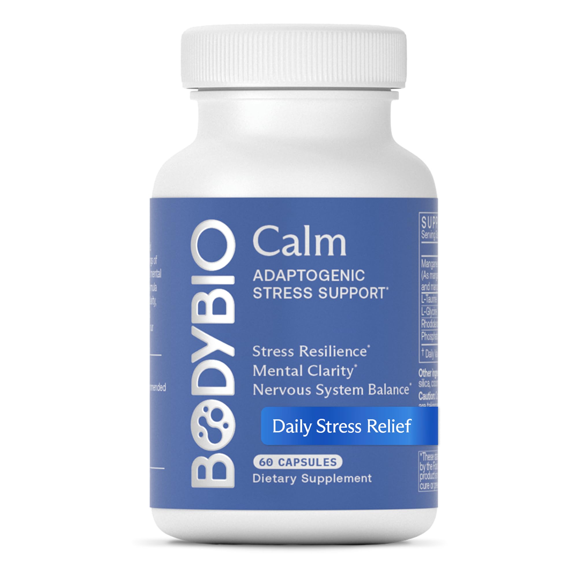 BodyBio Calm - Natural Stress Relief Blend with Rhodiola, Glycine & Phosphatidylserine - Supports Relaxation, Mental Focus & Balanced Cortisol - Non - Drowsy Formula BodyBio uk supplements