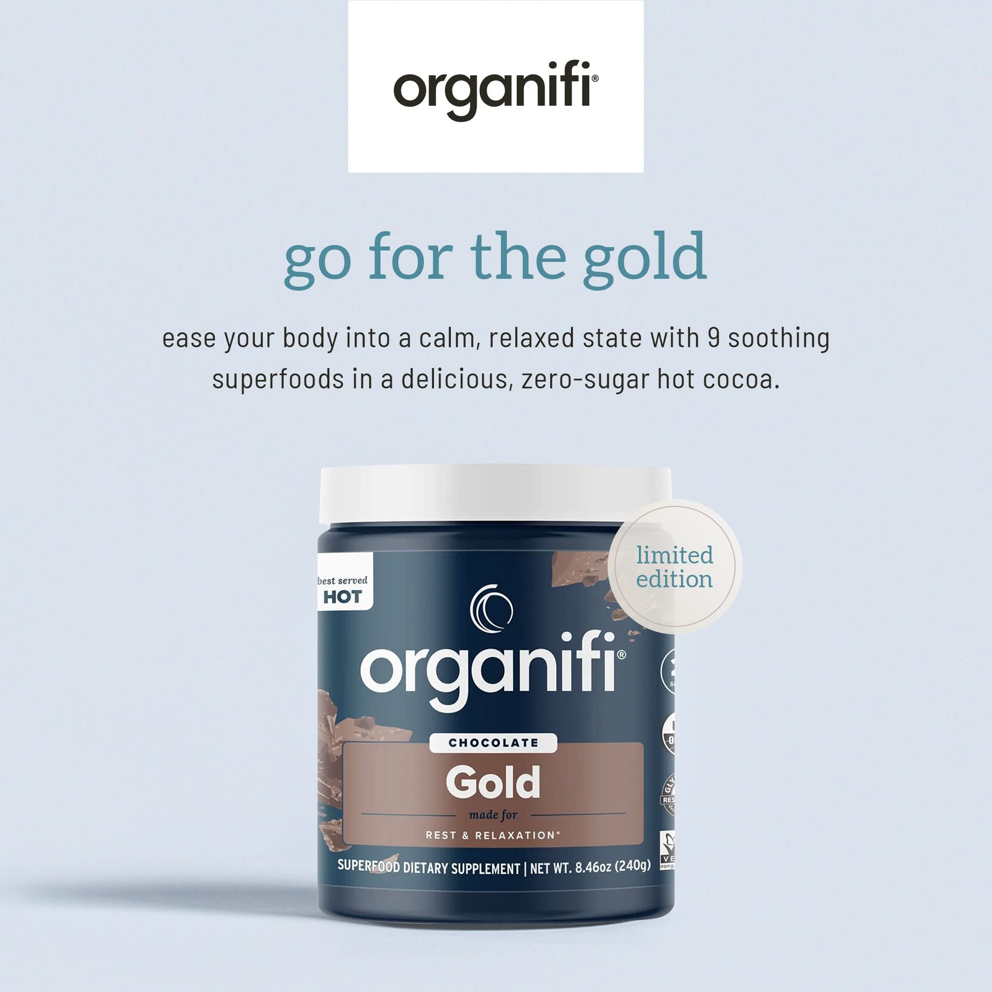 Organifi - Gold Chocolate - Superfood Supplement Powder - 20 Day Supply - Supports Rest Organifi uk supplements