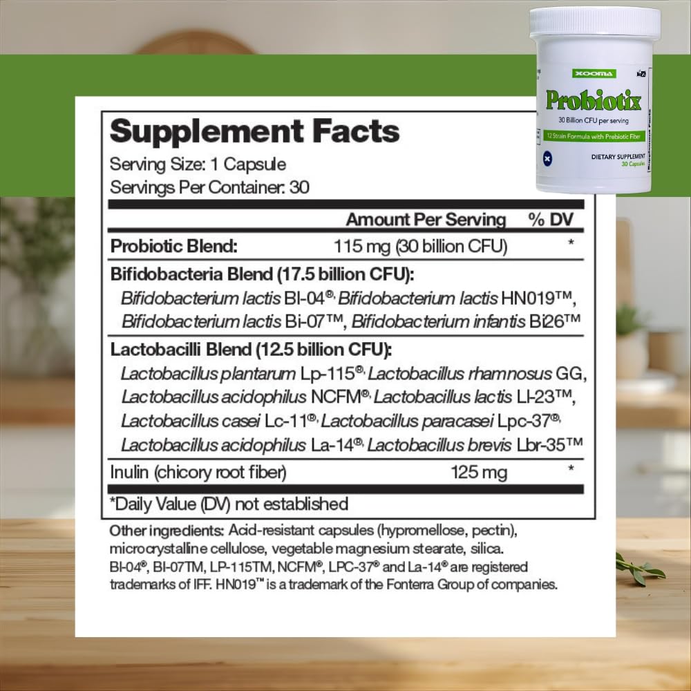 Probiotix – 12 Strain Probiotic + Prebiotic Fiber, 30 Billion CFU | Gut Health & Digestive Balance | Gas & Bloating Support | Immune System Reinforcement | Gluten, Soy & Dairy Free – 30 Capsules Xooma uk supplements