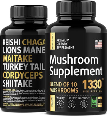 Mushroom Supplement - Shiitake Mushrooms & Lions Mane Supplement Capsules S RAW SCIENCE uk supplements