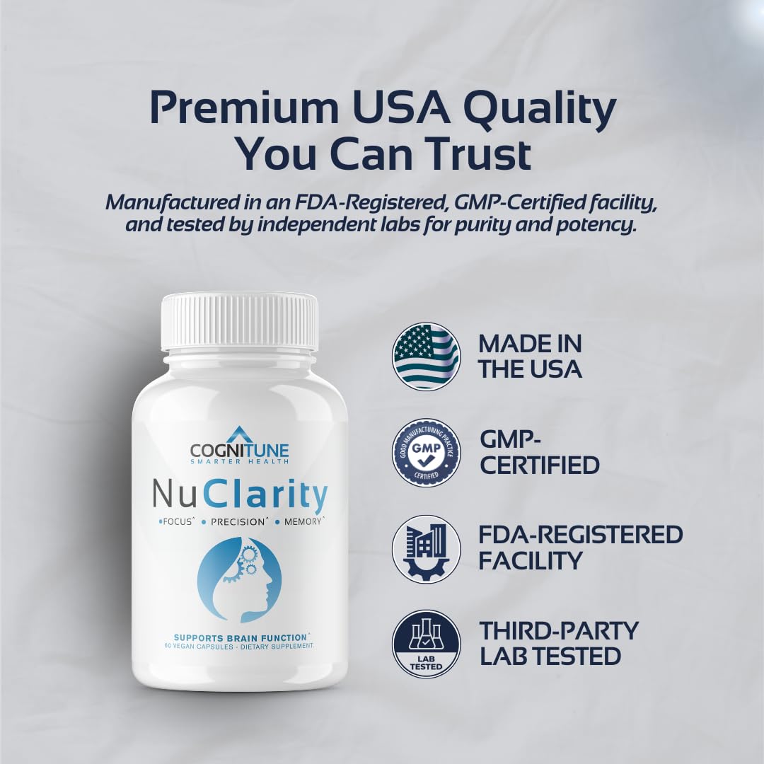 CogniTune NuClarity Brain Supplement for Memory and Focus - Caffeine-Free Nootropic for Mental Clarity Without Jitters - with Ginkgo Biloba, Bacopa Monnieri, Alpha-GPC for Cognitive Support CogniTune uk supplements