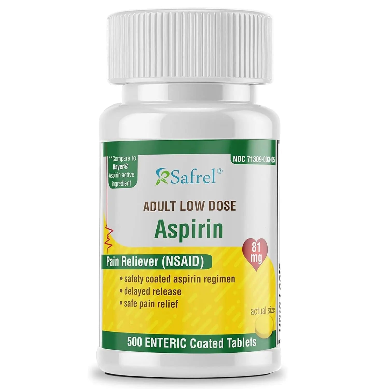 Safrel Generic Bayer Baby Aspirin 81 mg (500 Enteric Coated Tablets) | Adult Low Dose Strength Safe Pain Reliever (NSAID) for Minor Aches | Value Pack Safrel uk supplements
