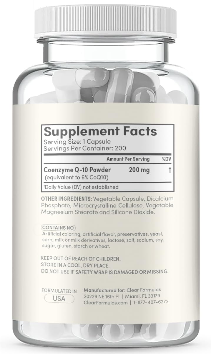Clear Formulas CoQ10 200mg 200 Capsules Quick Absorption Non-GMO Clear Formulas uk supplements