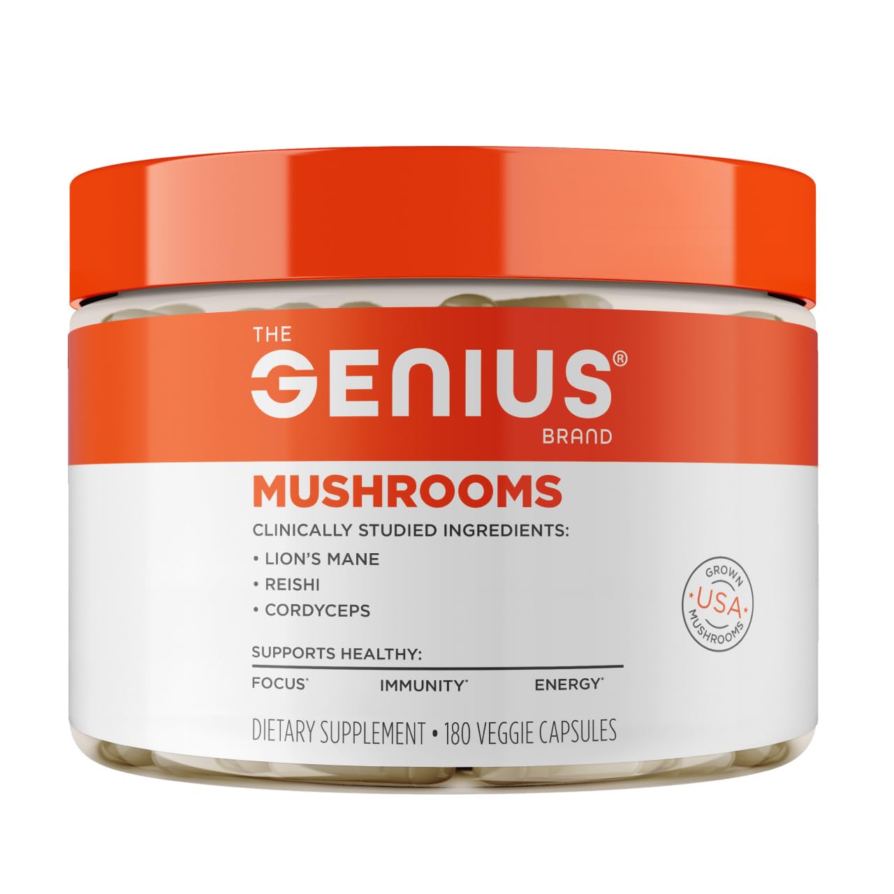 Genius Mushroom Supplement - Full-Spectrum Lion’s Mane, Cordyceps, Reishi -Daily Brain Nootropic for Energy, Focus, Memory & Overall Wellness - 180 Capsules – Organic for Mental Clarity & Performance The Genius Brand uk supplements