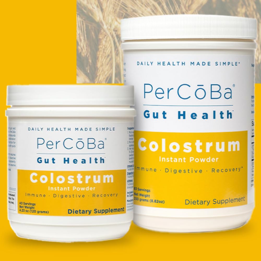Colostrum Supplement for Gut Health, Bloating, Hair Growth, Muscle Recovery, Immune Support - Unflavored Bovine Colostrum Powder Made in USA, Non-GMO, Gluten Free, 120 Grams Per Serving - 40 Servings PERCOBA uk supplements