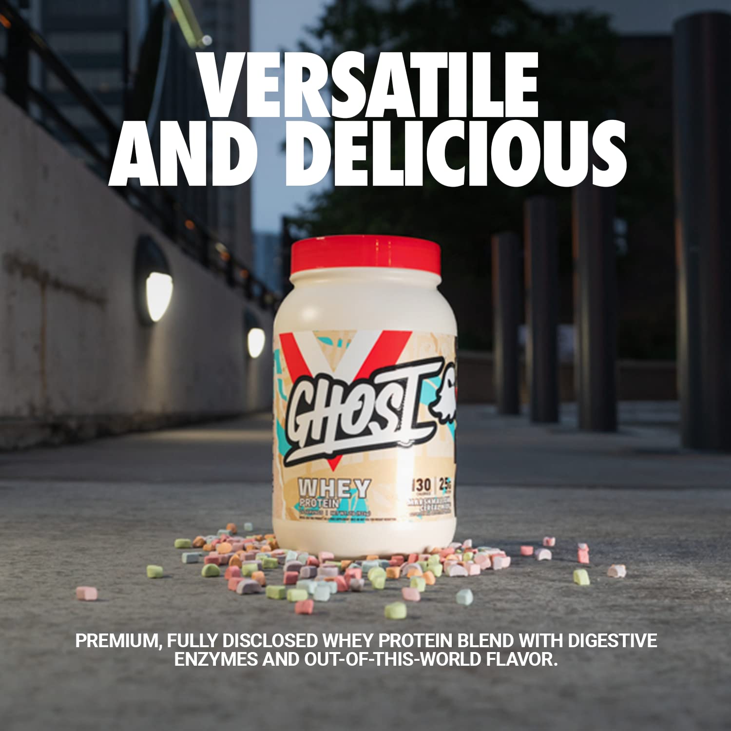 GHOST Whey Protein Powder, Marshmallow Cereal Milk - 2LB Tub, 25G of Protein GHOST uk supplements