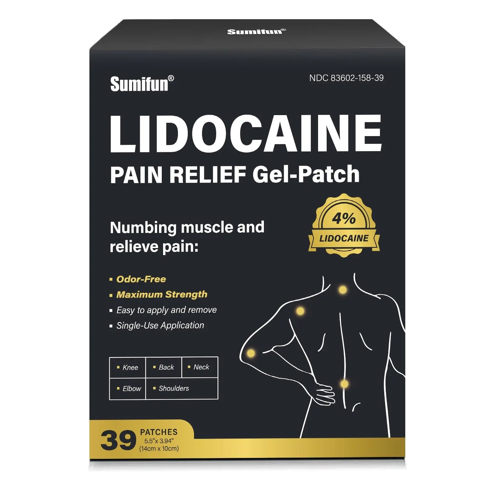 Sumifun 4% Lidocaine Patches,Maximum Strength Pain Relieving Patch Back, Shoulder, Joints, Knee Pain Relief and Muscle Soreness - 8 Hour Pain Relief (39 Count(Pack of 1)) Sumifun uk supplements