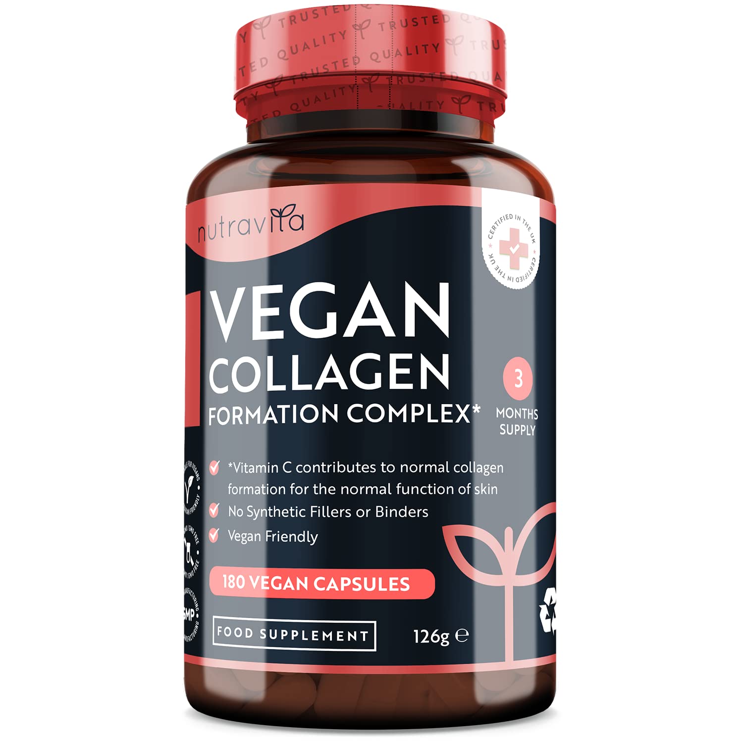 Vegan Collagen 1000mg Advanced Superfood Blend - 180 Capsules (3 Month Supply) Nutravita uk supplements