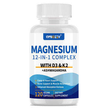 Magnesium Complex 12 in 1 Supplement for Women & Men 700mg, Magnesium Glycinate with Vitamin D3 K2, Citrate Malate Oxide Taurate Aspartate Orotate, for Relaxation, Heart, Energy, Muscle, 120 Capsules Qmiozzy uk supplements
