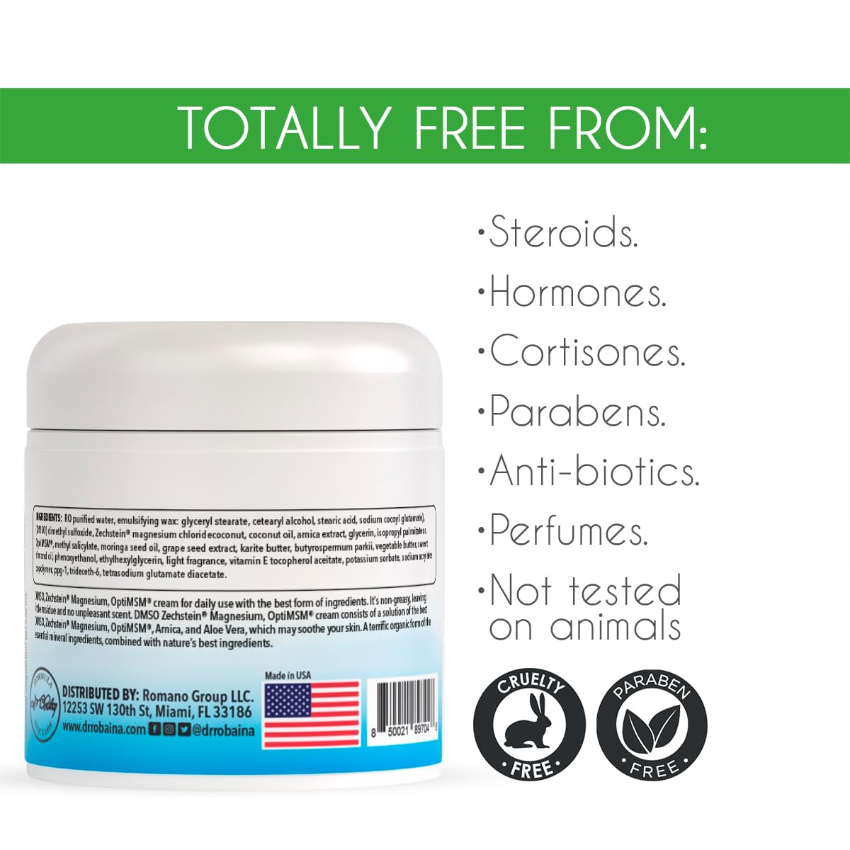 Dr. Robaina DMSO Cream - 99.9% Pure DMSO Pharmaceutical Grade | Formula with Zechstein Magnesium, Arnica, Aloe Vera, Vitamin E - 4 oz Dr. Robaina uk supplements
