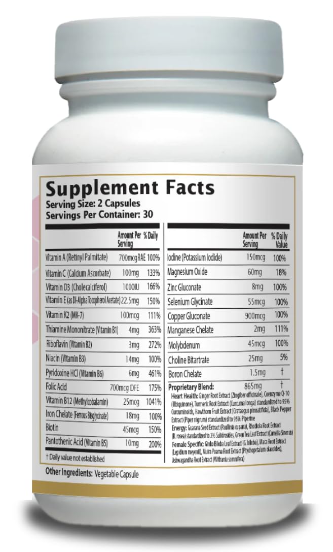 Women’s Multivitamin with Iron, Vitamin D3, Magnesium, B-Complex & Herbal Support – 60 Capsules – Energy, Hormone Balance, Heart Health – AnuMed AnuMed International uk supplements