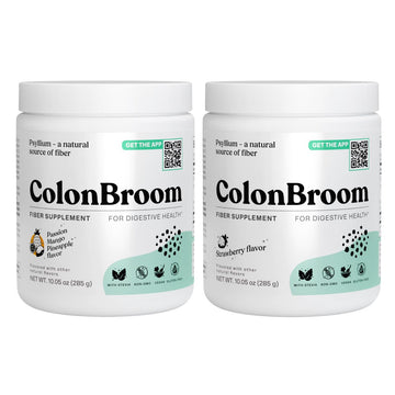 ColonBroom Psyllium Husk Powder - Colon Cleanse for Bloating Relief & Gut Health - Fiber Powder Drink - Easy to Mix - Vegan, Gluten Free, Non-GMO - Strawberry & Tropical Fruits (2 Pack) ColonBroom uk supplements