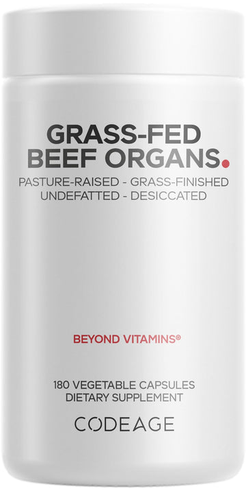 Codeage Grass Fed Beef Organs Supplement – Glandulars Supplements - Freeze Dried, Non-Defatted, Desiccated Liver, Heart, Kidney, Pancreas & Spleen Bovine Pills – Beef Vitamins - Non-GMO -180 Capsules Codeage uk supplements
