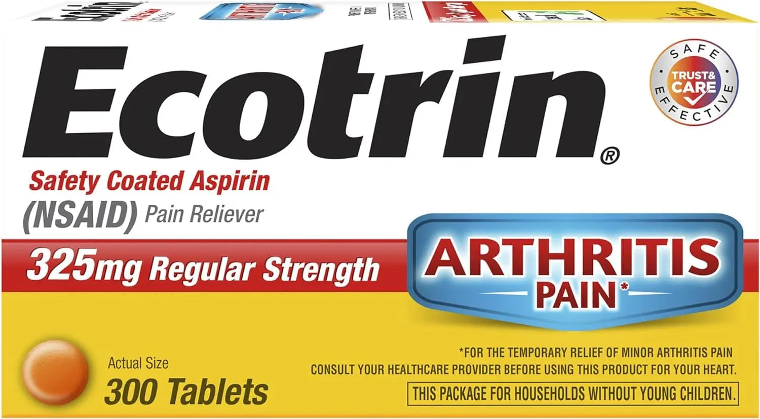 Ecotrin Regular Strength Aspirin, Arthritis Pain Relief, 325mg Regular Strength, 300 Safety Coated Tablets Ecotrin uk supplements