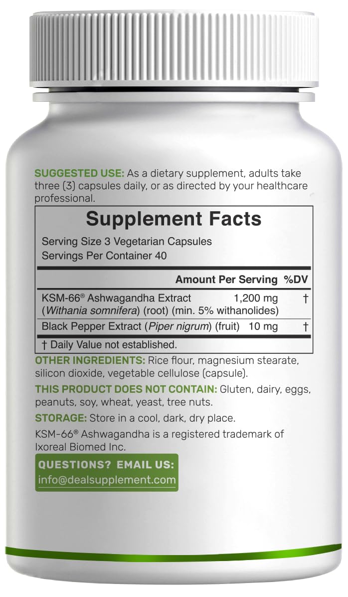 KSM 66 Ashwagandha 1,200mg with Black Pepper, 120 Veggie Capsules – Extra Strength Root Extract – High Absorption – Adaptogenic Supplements for Relaxation, Energy, & Brain Health – Non-GMO DEAL SUPPLEMENT uk supplements