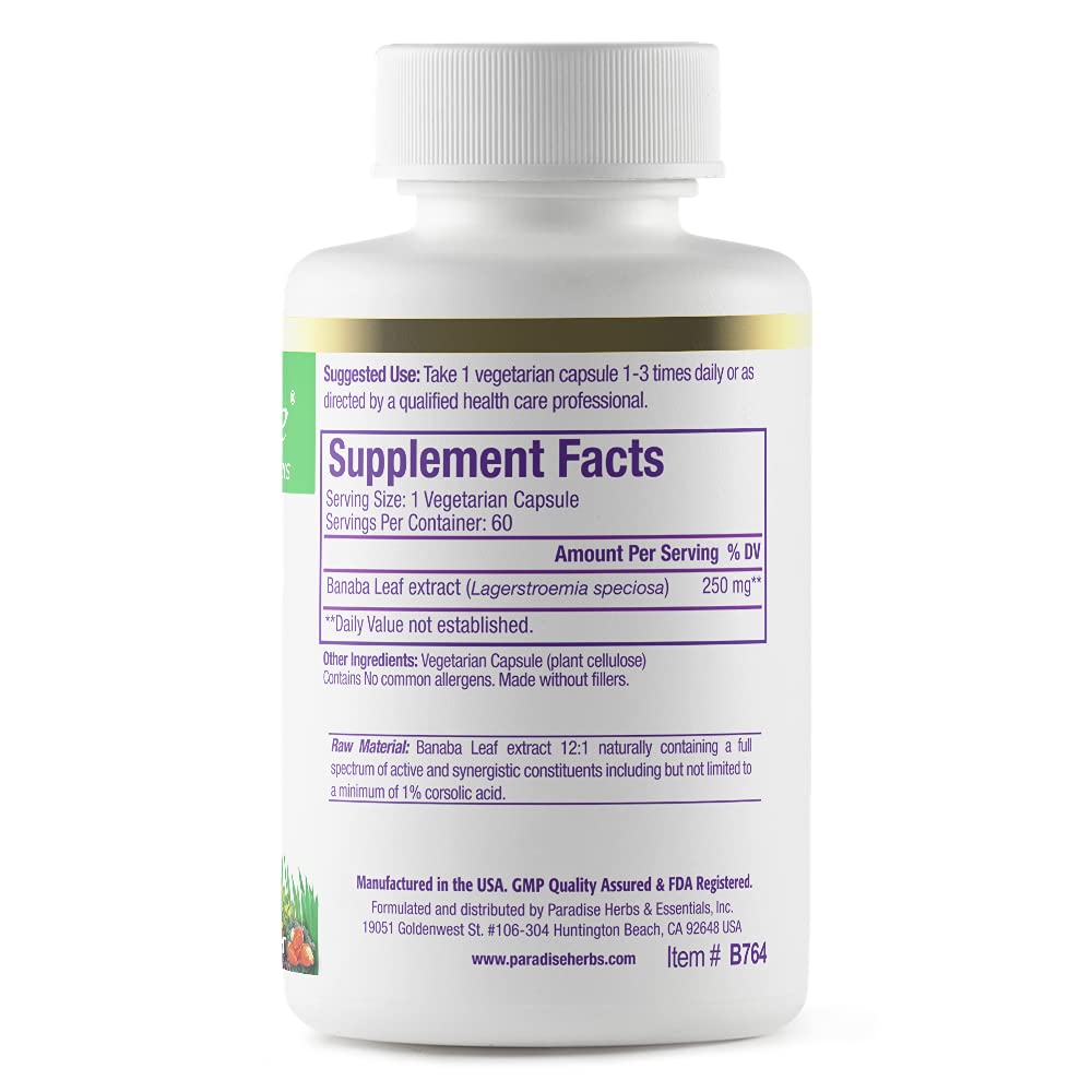 Paradise Herbs Banaba Leaf Vegetarian Capsules, 60 Count Paradise Herbs uk supplements
