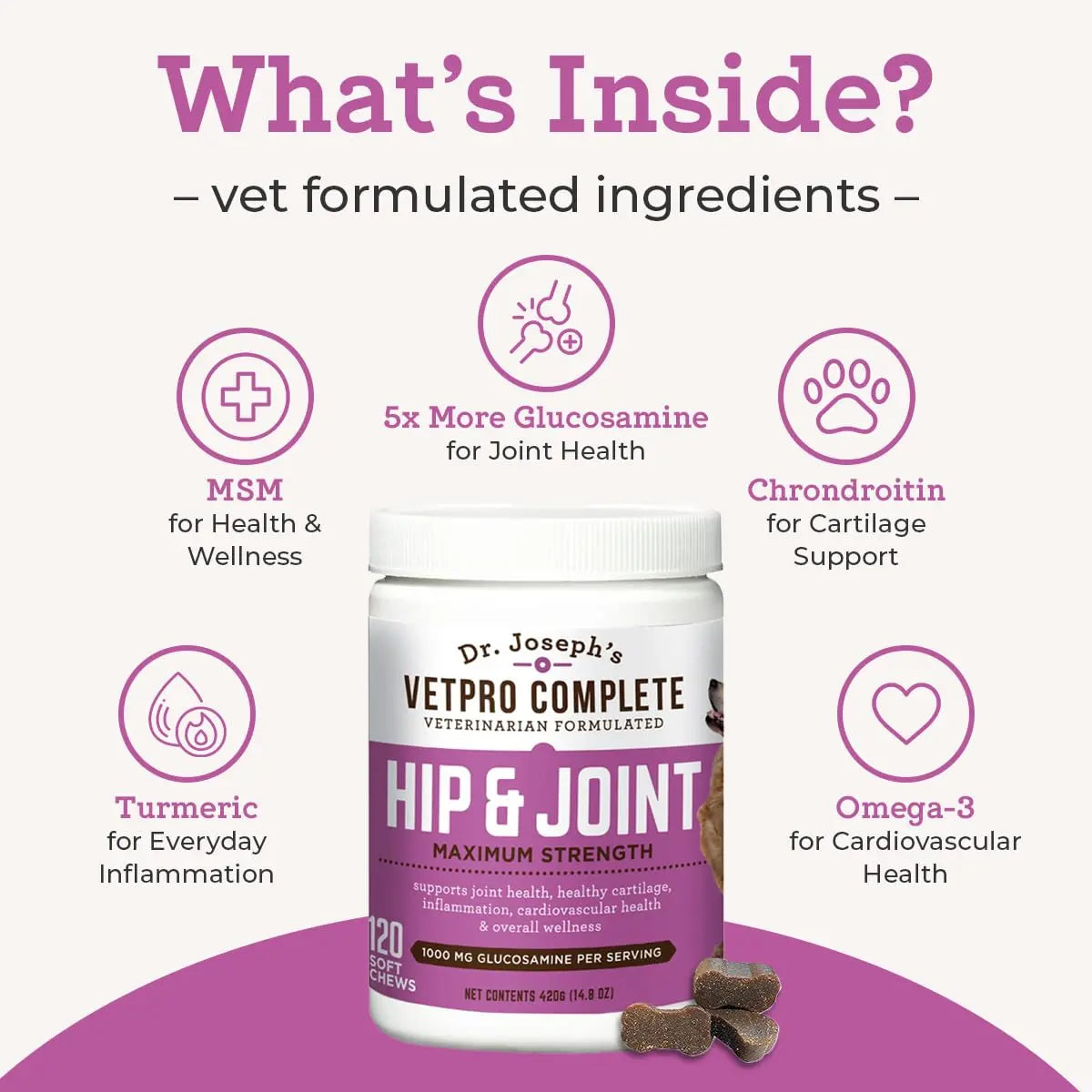 Dr. Joseph's VetPro Complete Dog Hip & Joint Supplement for Arthritis Pain Relief – High-Strength Glucosamine & Chondroitin Chews for Senior Dogs – Vet Formulated Daily Treats, Chicken Flavor, 60 Ct VetPro Complete uk supplements