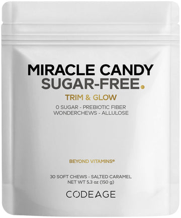 Codeage Miracle Candy Sugar-Free Candies, Salted Caramel Flavor Soft Chews – Allulose, Prebiotic Fiber – Low-Calorie Wonderchews – 0g Sugar Soft Chews - 30 Count Codeage uk supplements