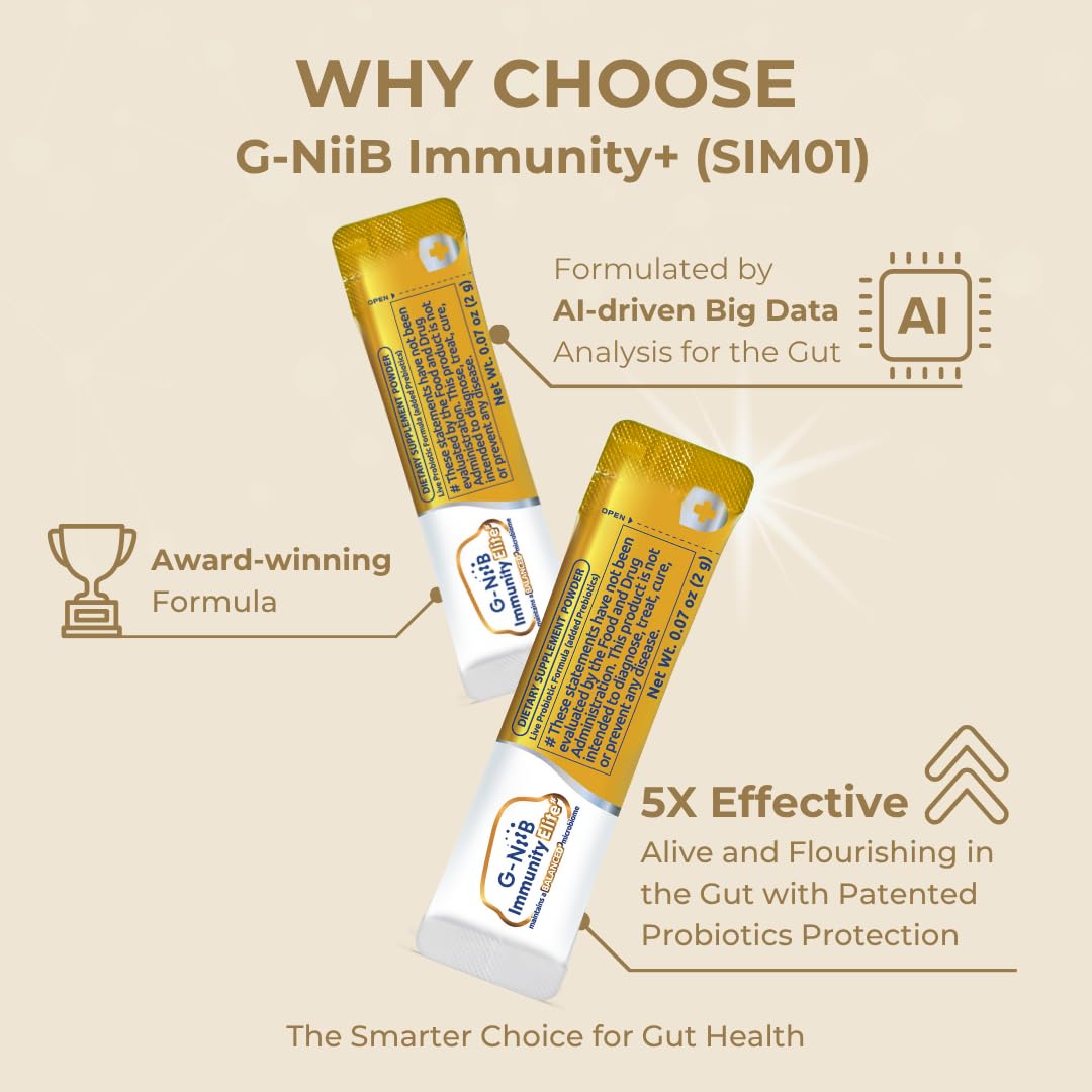 G-NiiB Immunity Elite (SIM01 Synbiotic Formula) - Potent Live probiotics and Added prebiotics to Support Immunity, Regularity, Sleep, Mood, and Skin - 5X More Effective in Reaching the Gut Alive G-NiiB uk supplements