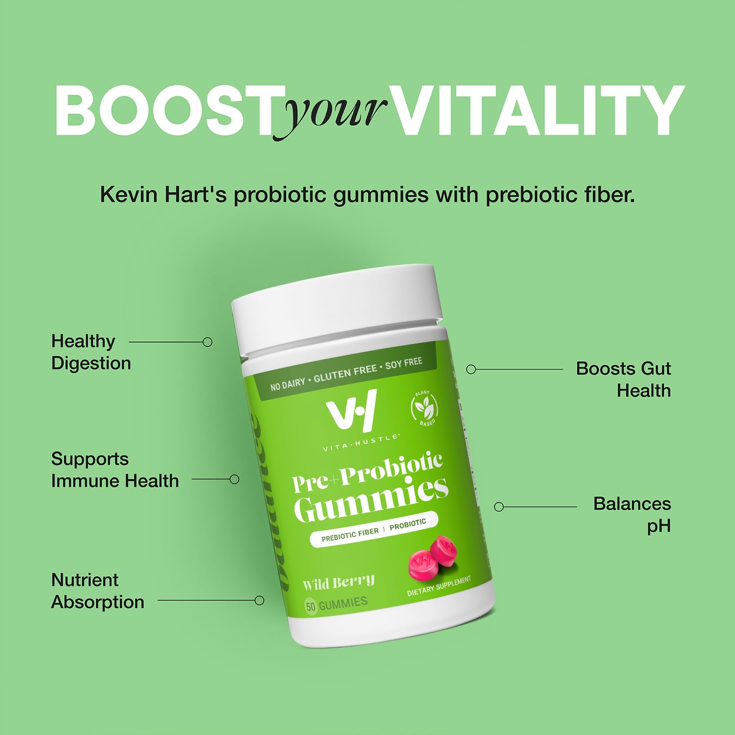VitaHustle Probiotic Gummies + Prebiotics by Kevin Hart with Chicory Root Inulin Fiber VitaHustle uk supplements