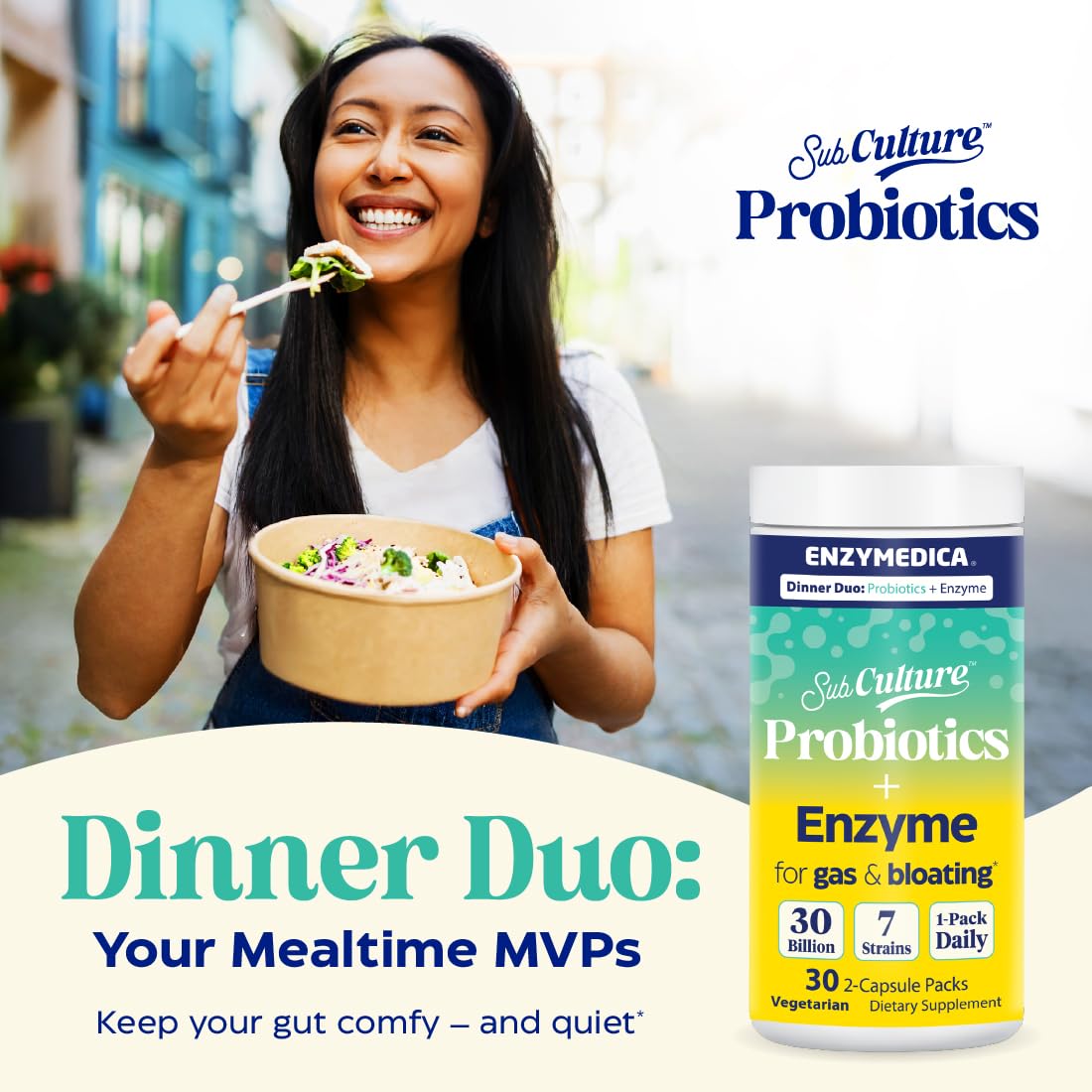 Enzymedica Dinner Duo for Gas & Bloating – Probiotics + Digestive Enzyme Packets for Occasional Gas, 30B CFU of 7 Live Strains, Vegetarian – 30 Daily Packs Enzymedica uk supplements