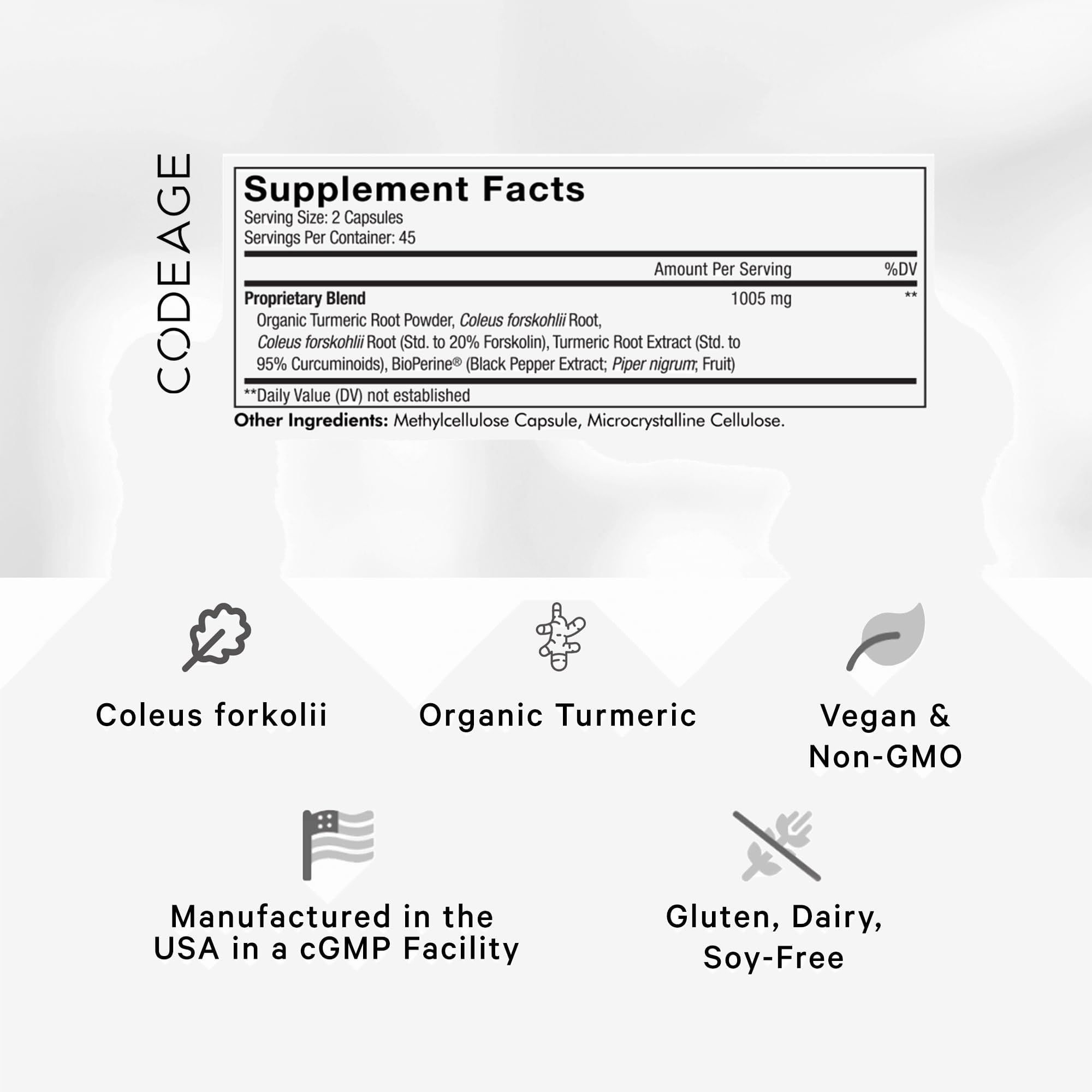 Codeage Forskolin, Pure Forskolin Coleus + Organic Turmeric Root Powder, 95% Curcumins Codeage uk supplements