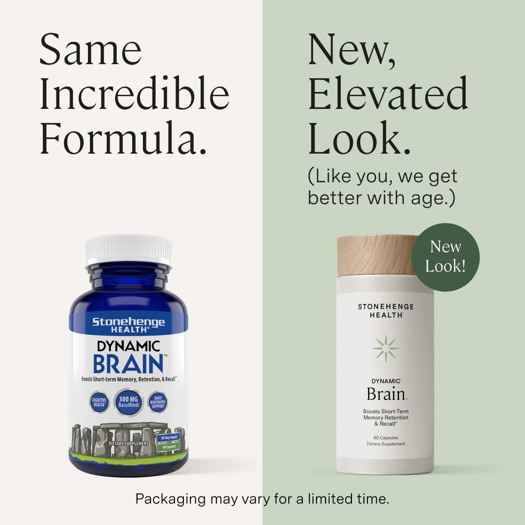 Stonehenge Health Dynamic Brain – BacoMind® Bacopa Nootropic Formula – Memory, Recall & Retention, Phosphatidylserine, Huperzine A, DHA & Choline – 40 Brain-Boosting Ingredients – Non-GMO, 60 Caps Stonehenge Health uk supplements