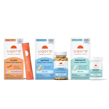 Uqora Complete Regimen with Flush, Defend & Promote - Urinary Tract Support with D-Mannose, Vitamin C, Green Tea Extract, Probiotics & More - Comprehensive Bladder Health Support* - 3-Part Bundle Uqora uk supplements
