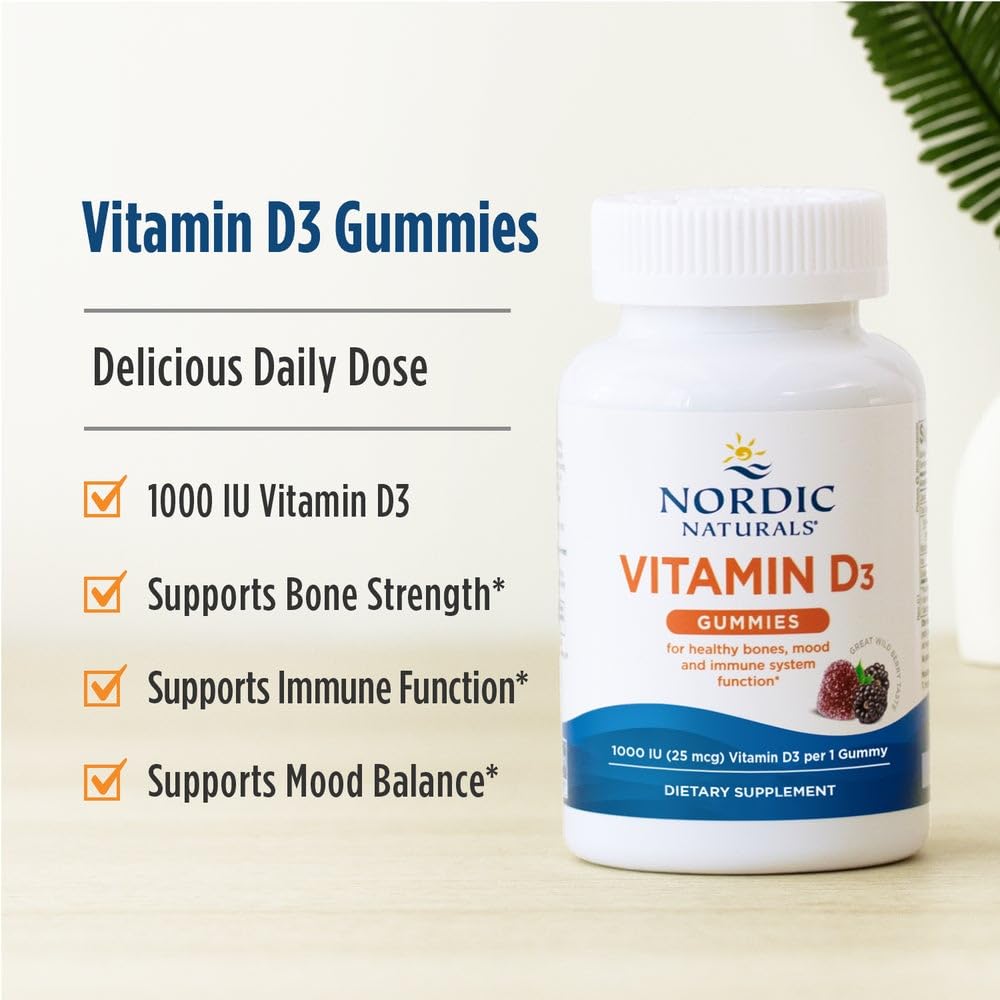 Nordic Naturals Vitamin D3 Gummies, Wild Berry - 120 Gummies - 1000 IU Vitamin D3, 1.4 mg Iron - Great Taste - Healthy Bones, Mood & Immune System Function - Non-GMO - 120 Servings Nordic Naturals uk supplements