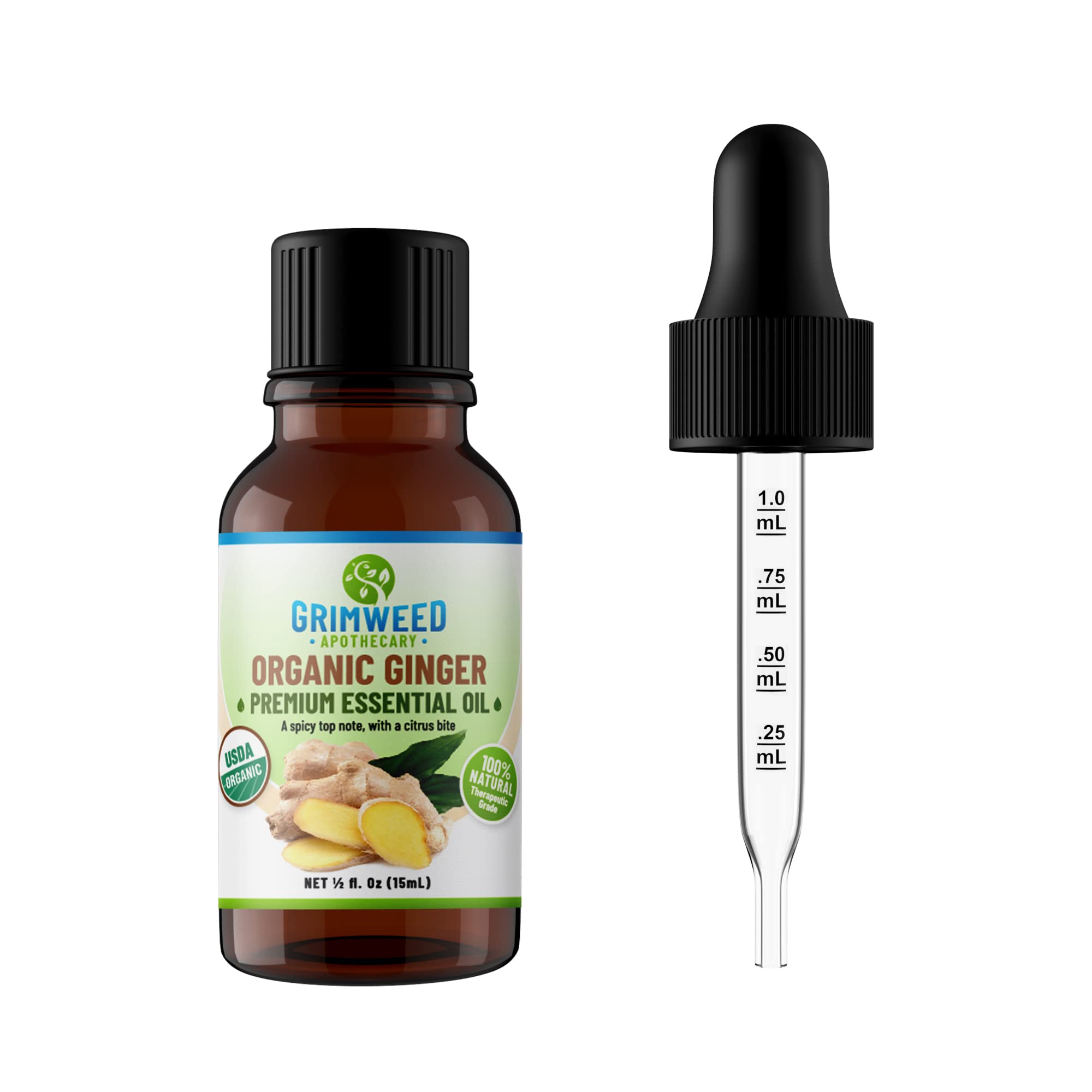 USDA Organic Ginger Essential Oil – Therapeutic Grade- Diffuser Oil - 100% All Natural - with Glass Dropper Grimweed Apothecary uk supplements