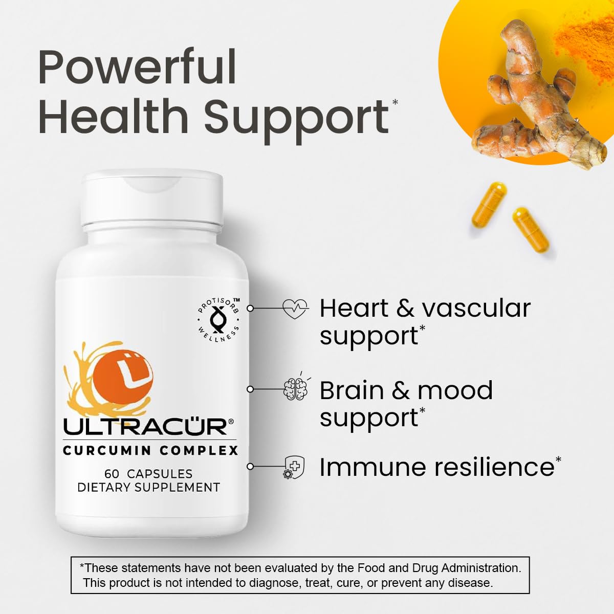 Ultracur Curcumin Complex Supplement - Ultra Bioavailable High Absorption Turmeric Curcumin Supplement for Joint, Muscle & Brain Support - Patented Protisorb for Premium Absorption – 60 Capsules UltraCur uk supplements