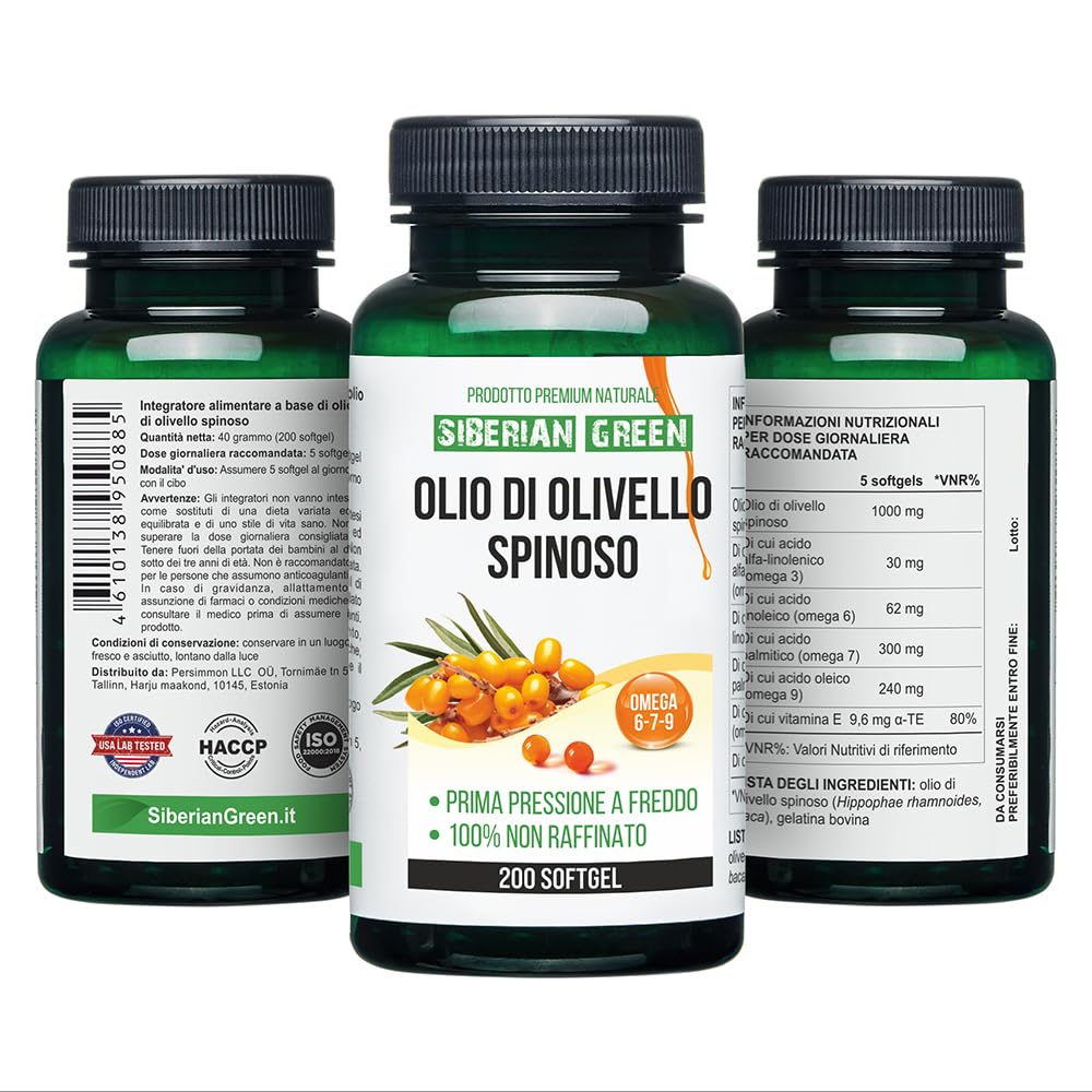 Siberian Sea Buckthorn Oil Capsules 200 Softgels | from Wild-harvested Siberian Sea Siberian Green uk supplements
