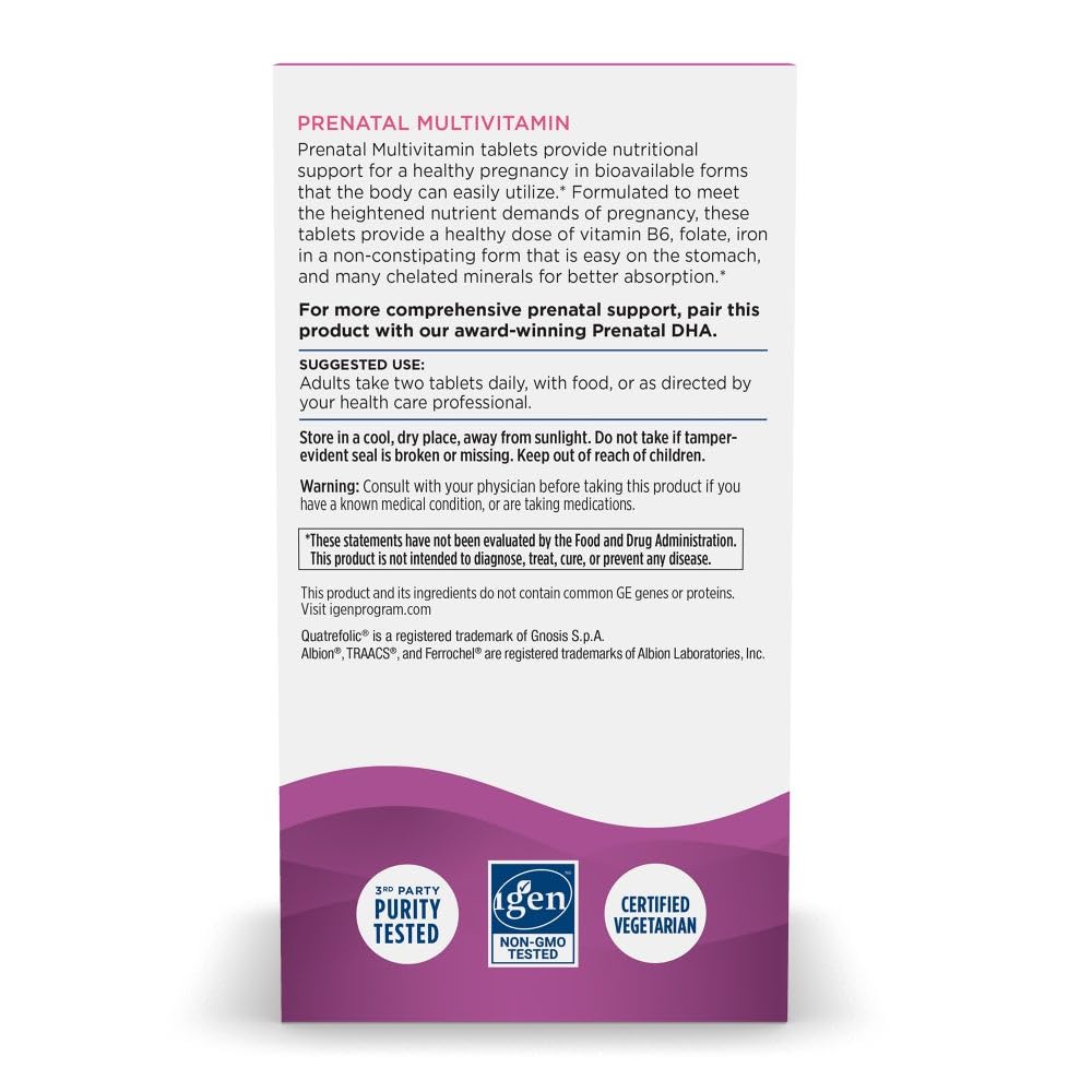 Nordic Naturals Prenatal Multivitamin for Women - Daily Vegetarian Prenatal Vitamins - 22 Essential Nutrients, Including B6, Folate, and Iron - 60 Tablets - 30 Servings Nordic Naturals uk supplements