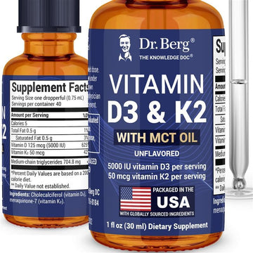 Dr. Berg Maximum Strength Vitamin D3 K2 Liquid Drops with MCT Oil – 5,000 IU Liquid Vitamin D3 with K2 – Supports Strong Bones, Heart, Energy, Immunity, and Overall Vitality* - Unflavored 1 Fl Oz Dr. Berg Nutritionals uk supplements