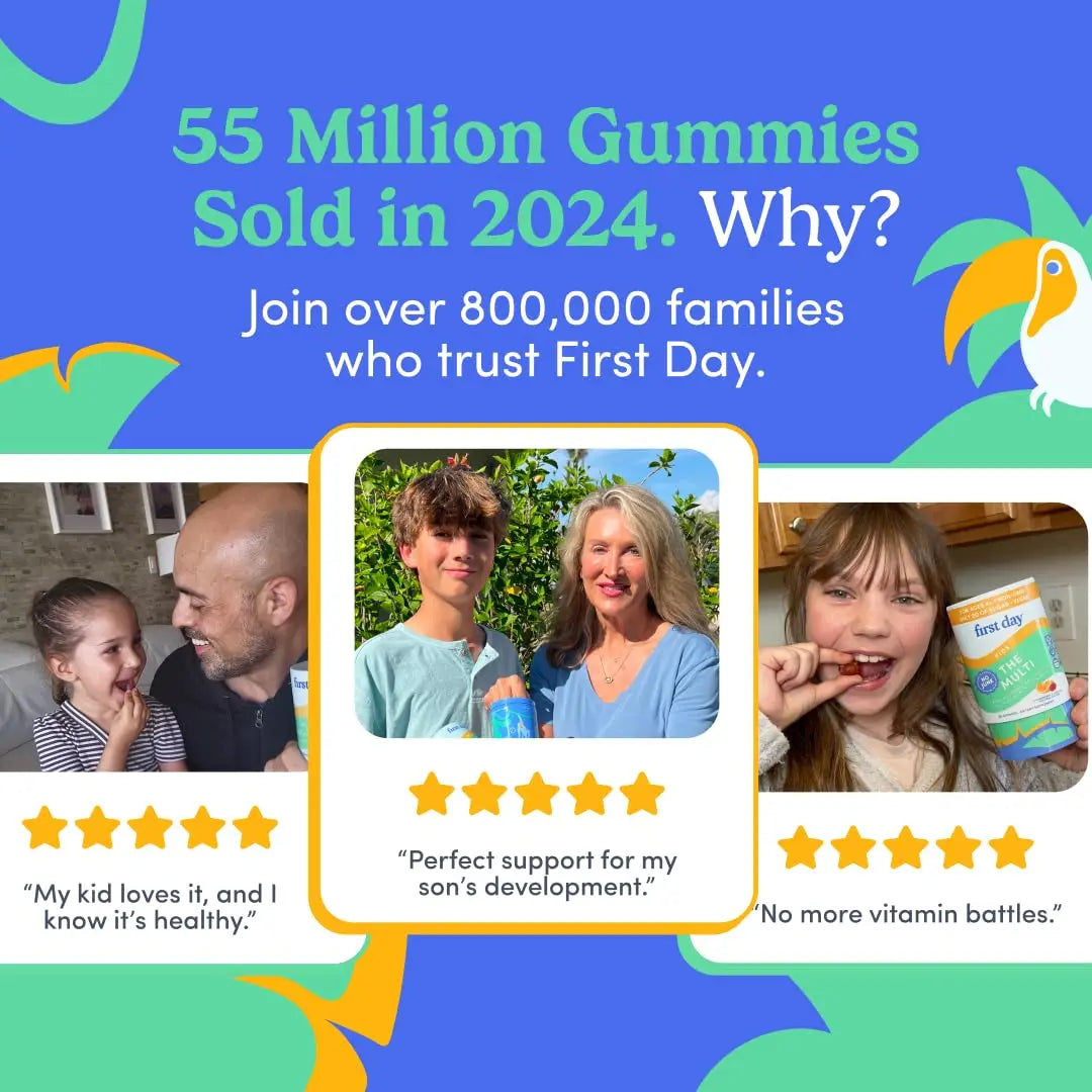 First Day Kids Multivitamin Gummies Age 4+, Strawberry & Orange - Kids Vitamins Multivitamin Gummy A C D3 K2 B1 B2 B6 B12 Folate, Immunity & Brain Function FIRST DAY uk supplements