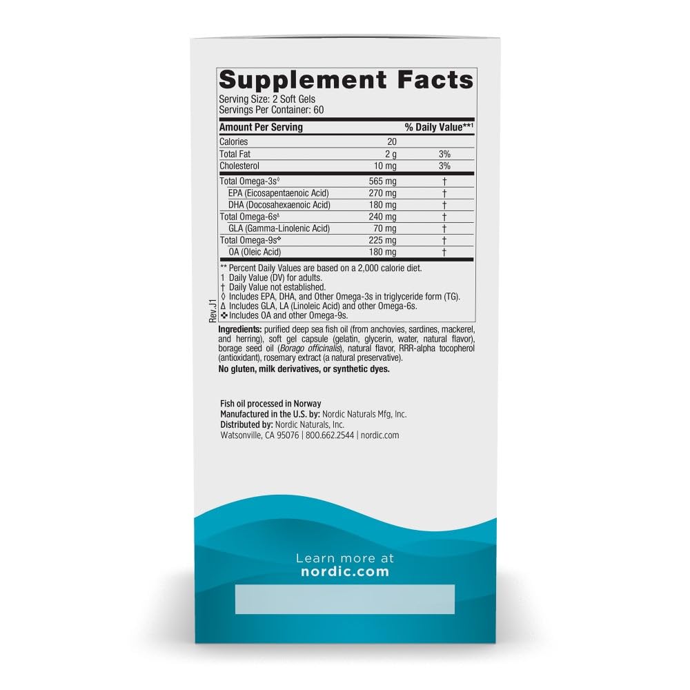 Nordic Naturals Complete Omega, Lemon Flavor - 120 Soft Gels - 565 mg Omega-3 - EPA & DHA with Added GLA - Healthy Skin, Cognition, Positive Mood - Non-GMO - 60 Servings Nordic Naturals uk supplements