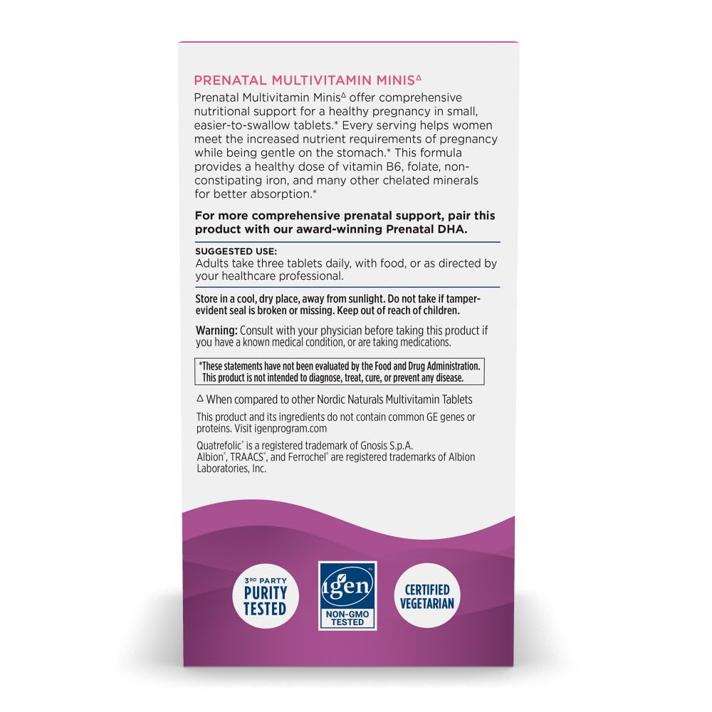Nordic Naturals Vegetarian Prenatal Multivitamin Minis - 90 Easy to Swallow Tablets - Highly Absorbable Multivitamin and Mineral Supplement to Support Pregnancy - Non-GMO, 30 Servings Nordic Naturals uk supplements