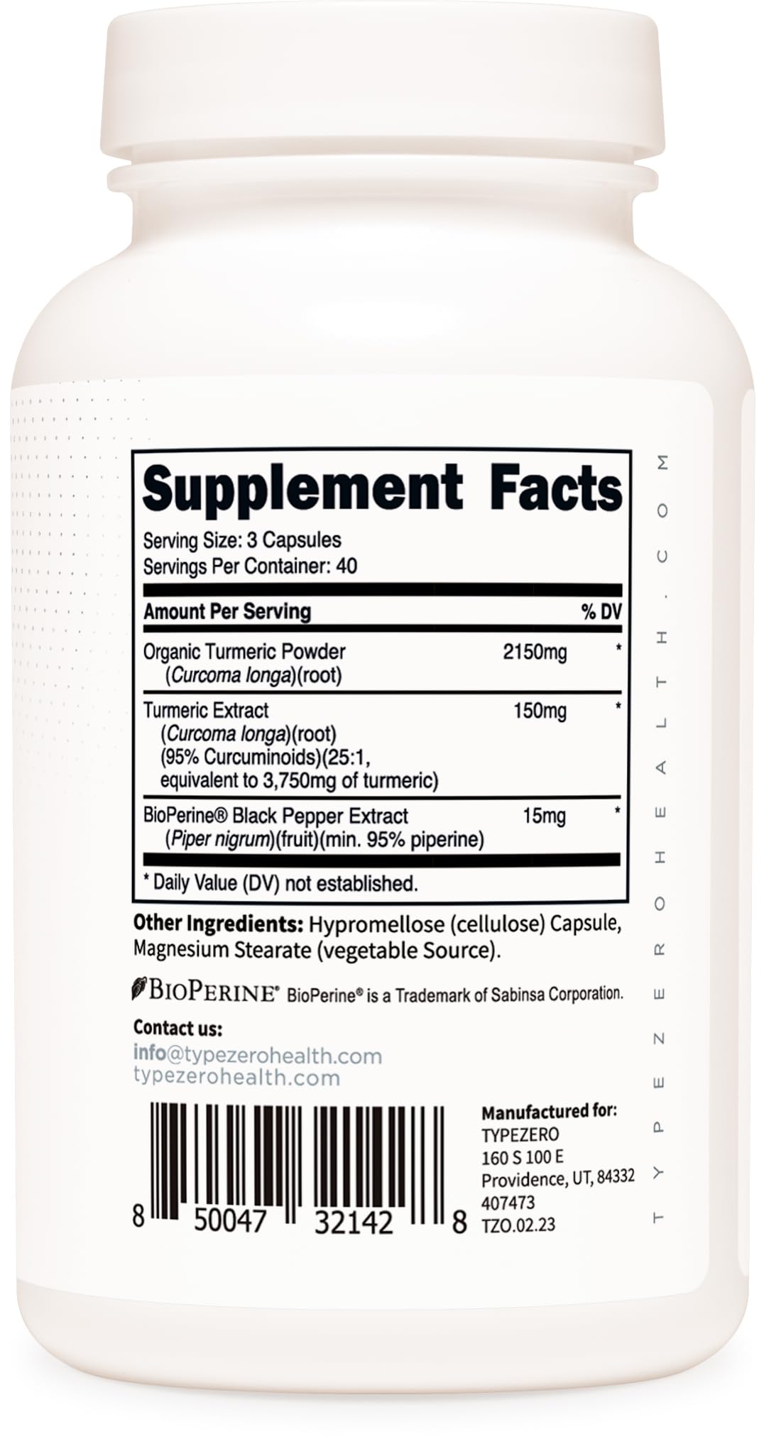 Type Zero Turmeric with Bioperine (120 Capsules) (2300mg per Serving) - GMO Free, Gluten Free, 3rd Party Tested Type Zero uk supplements