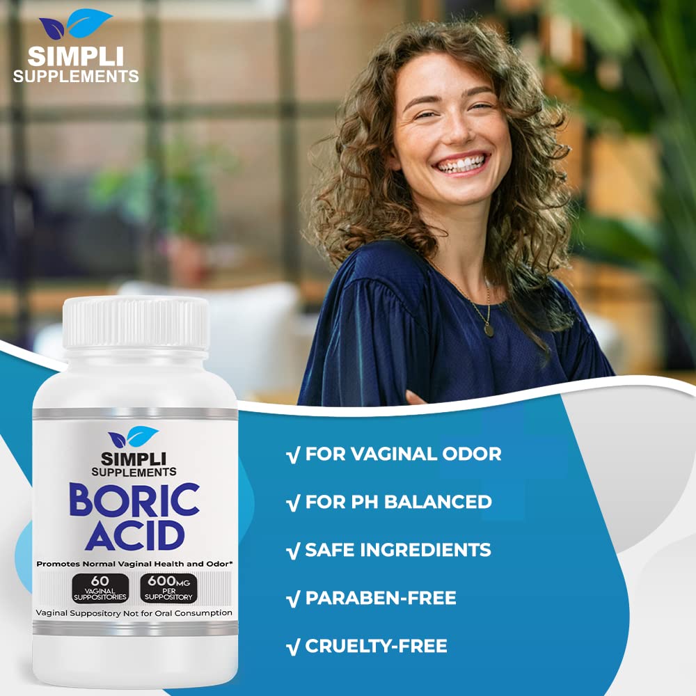 Simpli Supplements 60 Boric Acid Suppositories - Modern Support & Ancient Remedy - Scientifically Simpli Supplements uk supplements