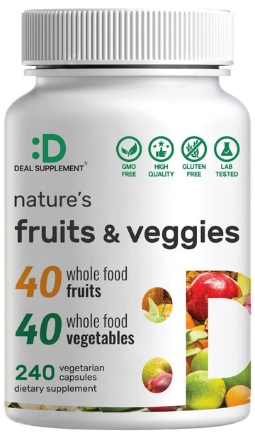 Nature’s Fruits & Veggies Supplement, 240 Veggie Capsules – 80 Whole Food Superfoods for Daily Balance – 40 Fruits with 40 Vegetables and Greens – Non-GMO, Gluten Free DEAL SUPPLEMENT uk supplements