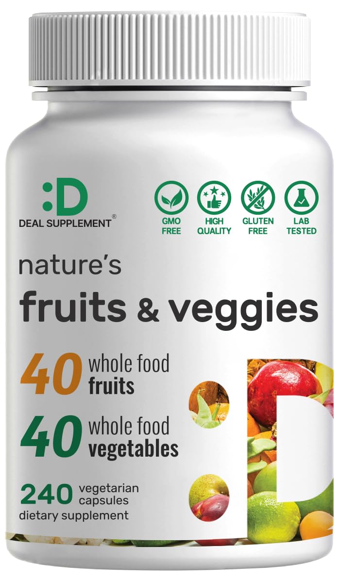 Nature’s Fruits & Veggies Supplement, 240 Veggie Capsules – 80 Whole Food Superfoods for Daily Balance – 40 Fruits with 40 Vegetables and Greens – Non-GMO, Gluten Free DEAL SUPPLEMENT uk supplements