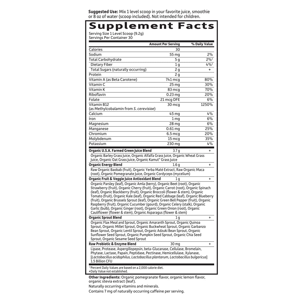 Garden of Life Raw Organic Perfect Food Energizer Juiced Green Superfood Powder - Yerba Mate Pomegranate, 30 Servings, Green Superfood Powder & Probiotics, Gluten Free Whole Food Greens Supplements Garden of Life uk supplements
