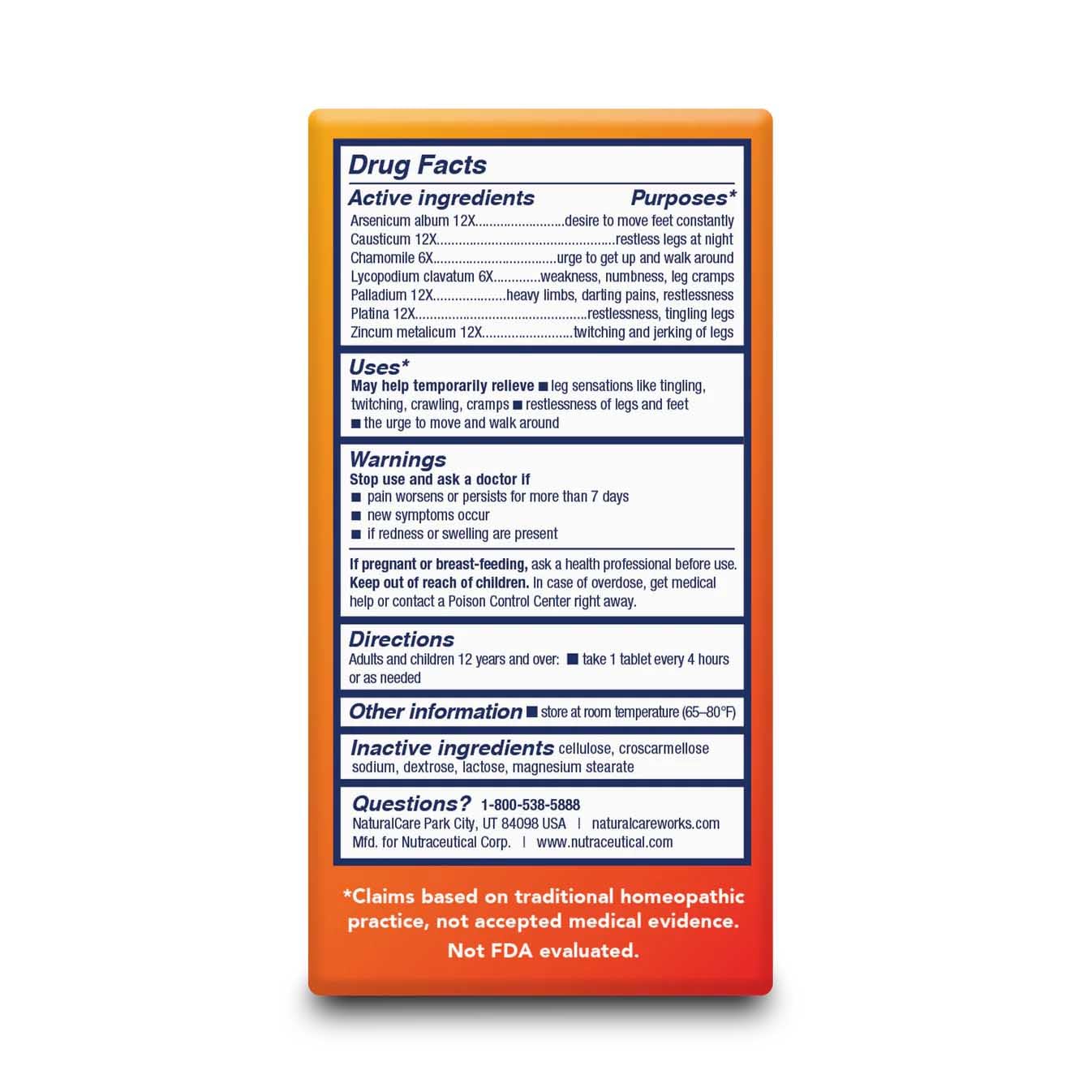 NaturalCare Restless Legs, Homeopathic Tablets, 60ct Natra-Bio uk supplements