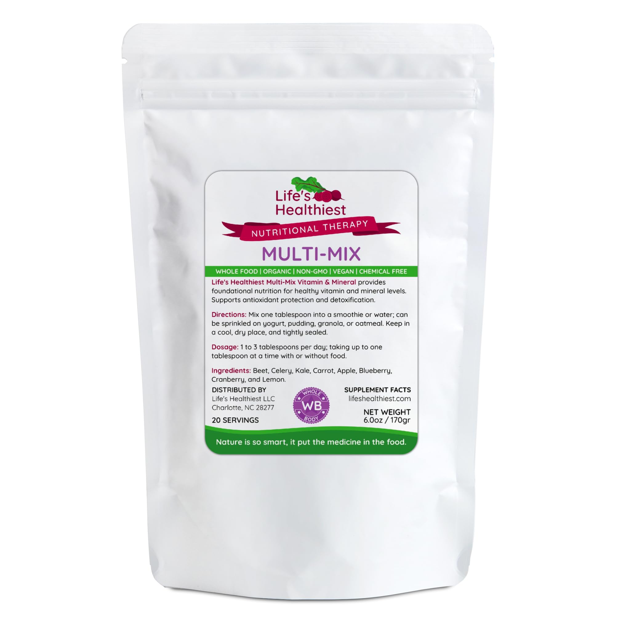 The Beet Lady Life's Healthiest Multi Mix Vitamin & Mineral Whole Food Therapy Blend with Real Fruit & Vegetables. Organic, Plant-Based, Non-GMO. 6 oz The Beet Lady uk supplements