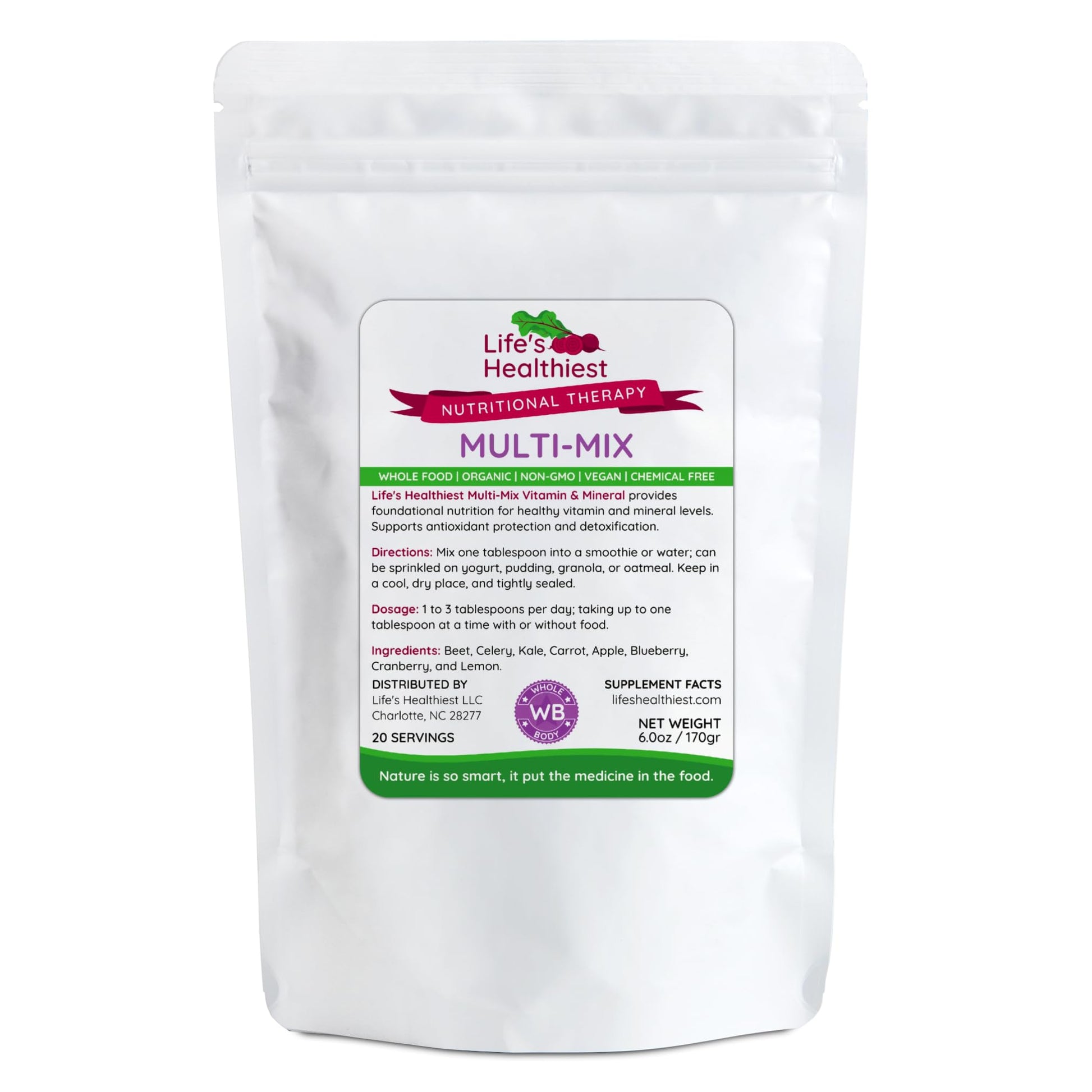 The Beet Lady Life's Healthiest Multi Mix Vitamin & Mineral Whole Food Therapy Blend with Real Fruit & Vegetables. Organic, Plant-Based, Non-GMO. 6 oz The Beet Lady uk supplements
