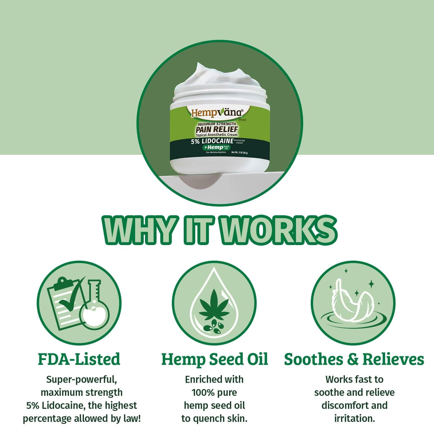 Hempvana 5% Lidocaine Relief Cream, Maximum Strength, AS-SEEN-ON-TV, Strong Cream, Numbs Irritated Nerves for Fast Anorectal Relief, Non-Greasy, Targeted Long-Lasting Relief. Enriched with Hemp, 3 Oz Hempvana uk supplements