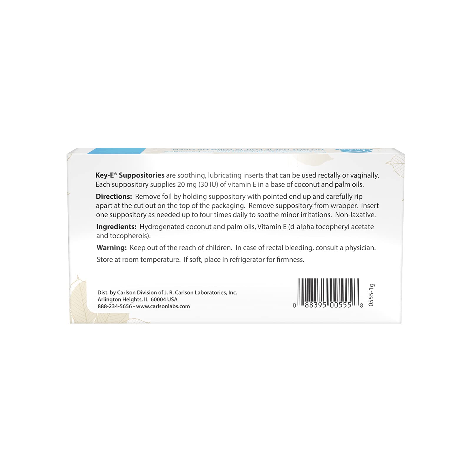 Carlson - Key-E Suppositories, 30 IU Vitamin E Suppository, Lubricates Dry Areas, Treatment Carlson uk supplements